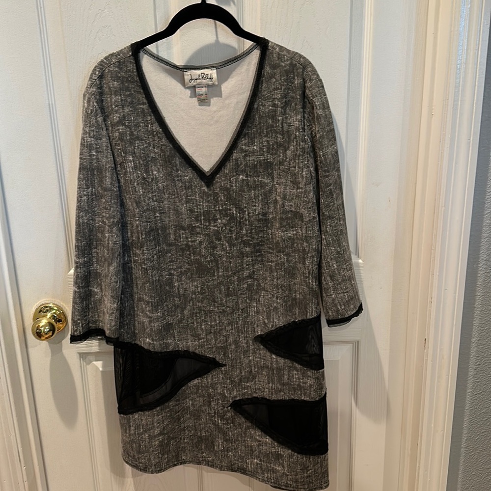 Joseph Ribkoff sheer Geometric Bodycon stretch Dress gray/black size 14
